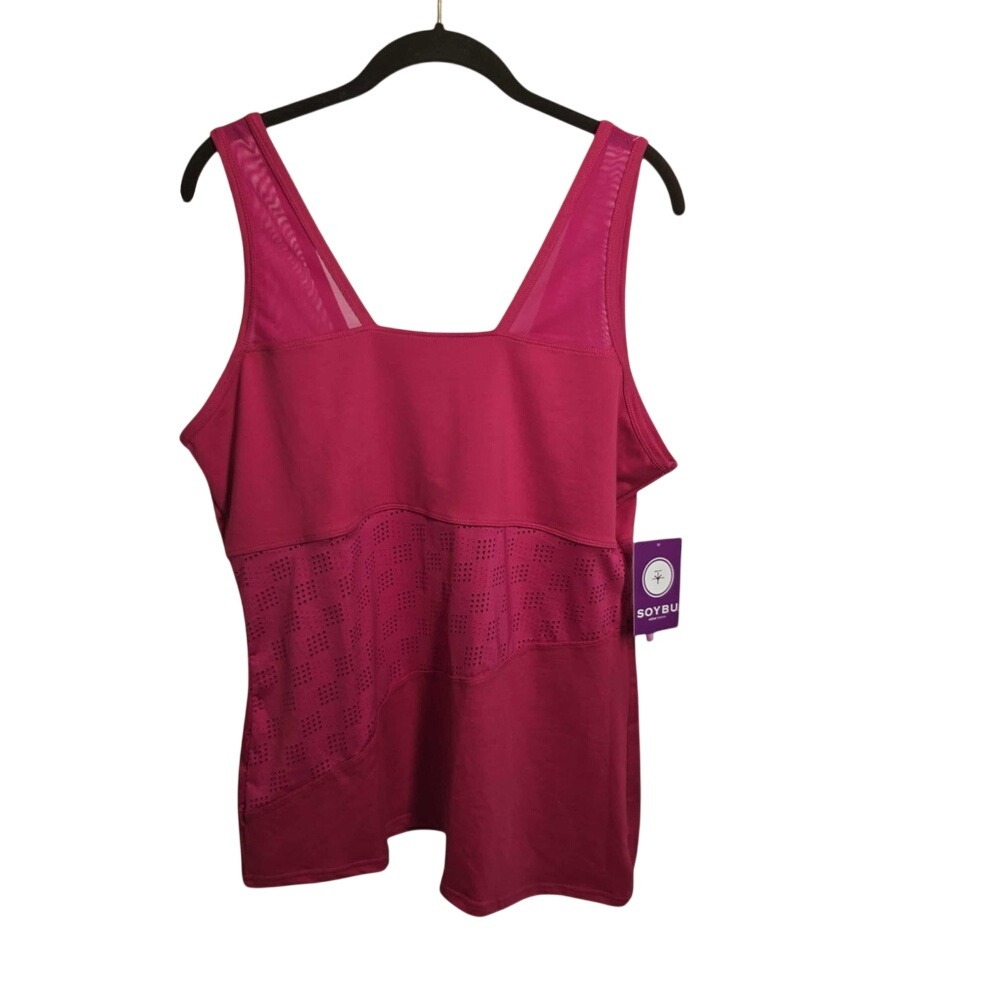 Soybu Stacked Tank Hype Pink Mesh Laser Cut Athletic Yoga Top Womens XL